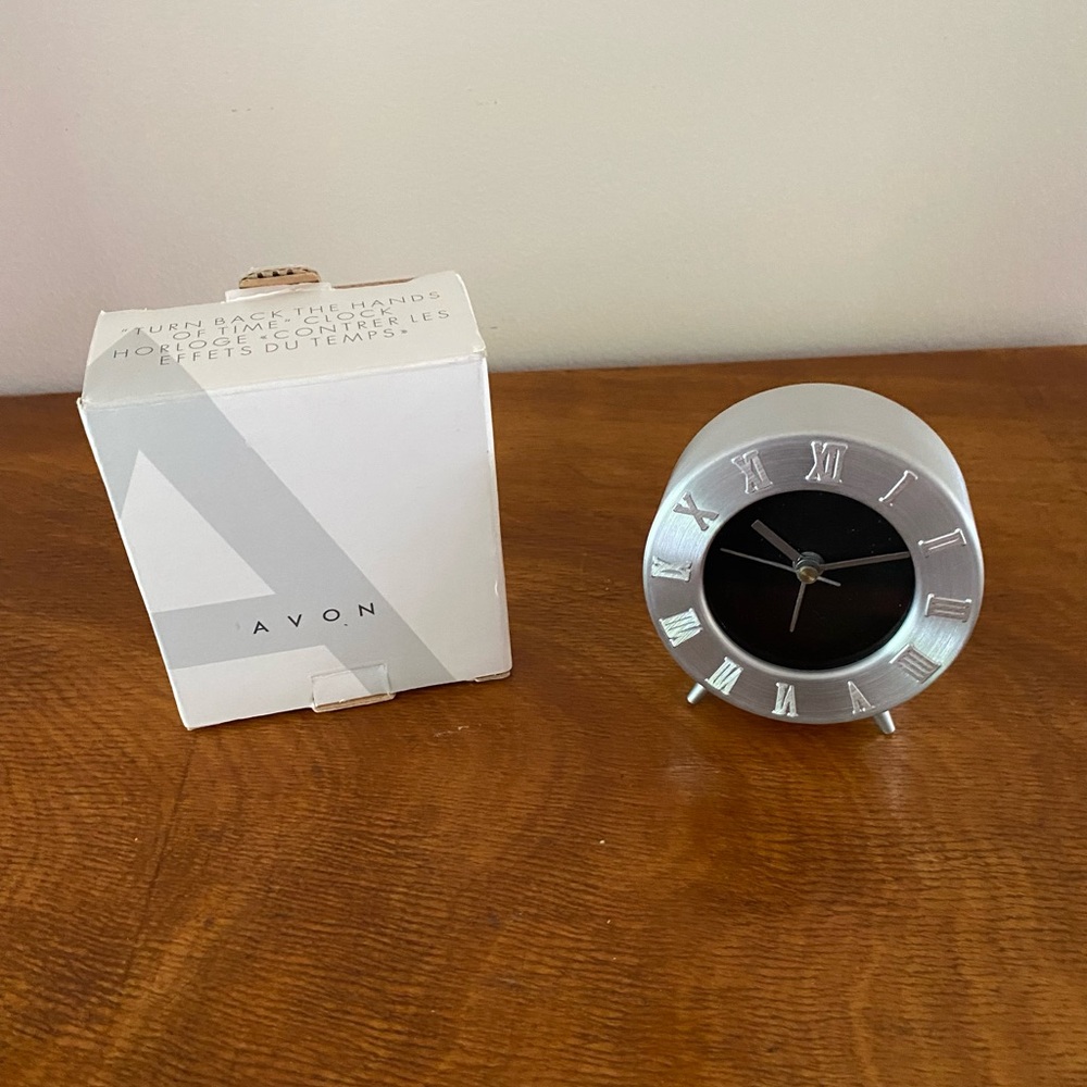 New Vintage Avon Silver and Black Clock Modern Design
